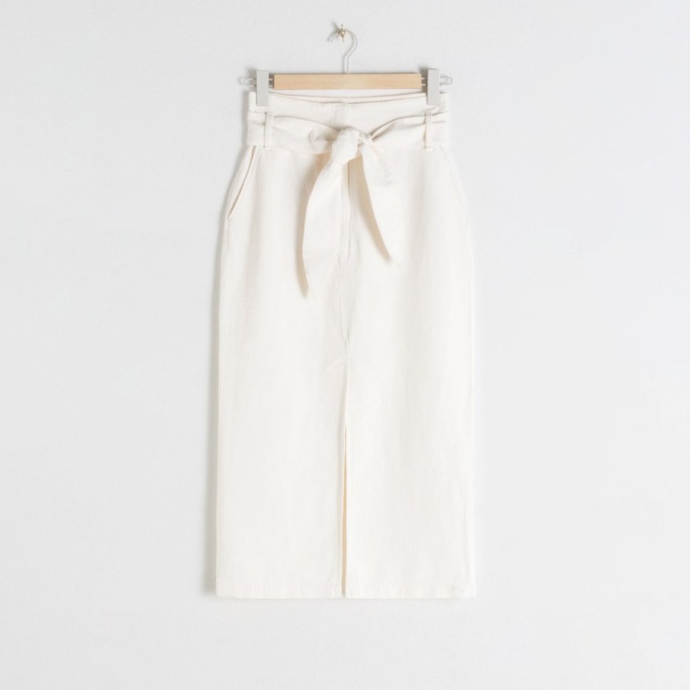 & Other Stories Linen Blend Paperbag Midi Skirt